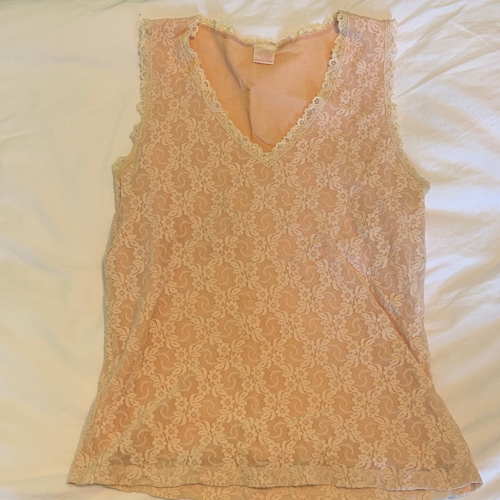 Only Hearts Lace Trim Top in Soft Peach